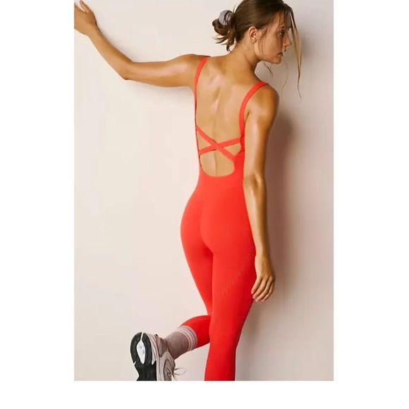 Free People Good Karma Onesie in Neon Coral BNWOT - Picture 3 of 4